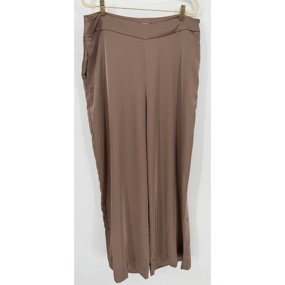 Old Navy Brown High Rise Wide Leg Sateen Pants Women's 14 Silky Minimalist
